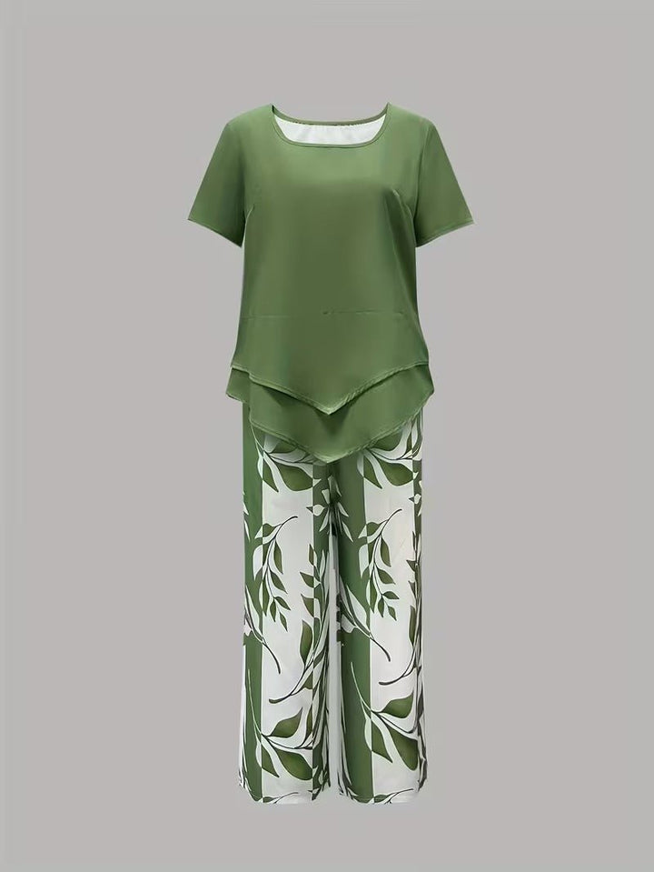 Alma | Kvinne Short Sleeve Leaf Print To-delt Sett