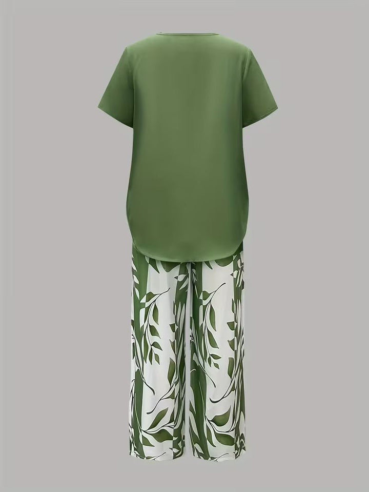 Alma | Kvinne Short Sleeve Leaf Print To-delt Sett