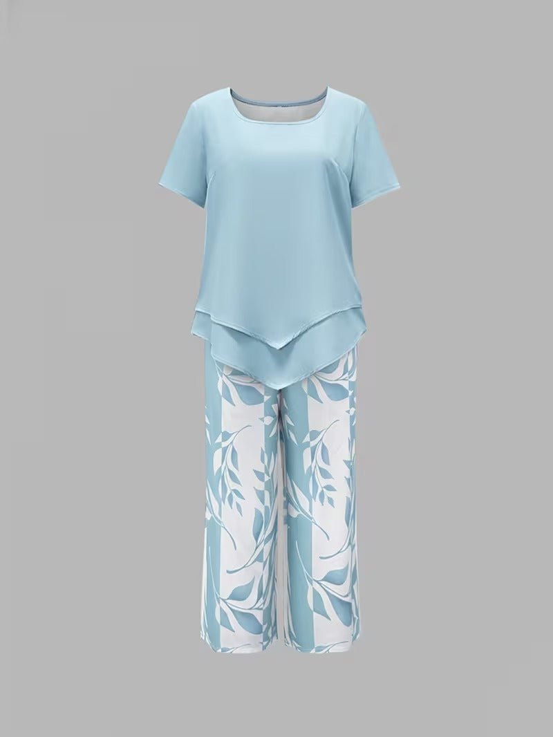 Alma | Kvinne Short Sleeve Leaf Print To-delt Sett