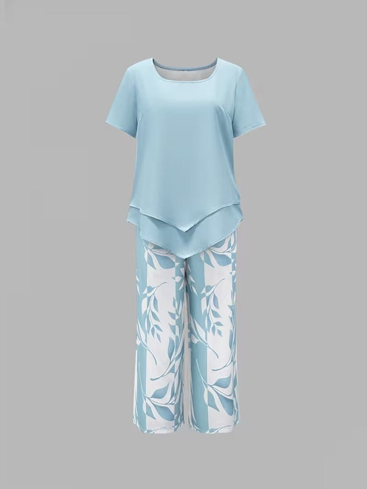 Alma | Kvinne Short Sleeve Leaf Print To-delt Sett