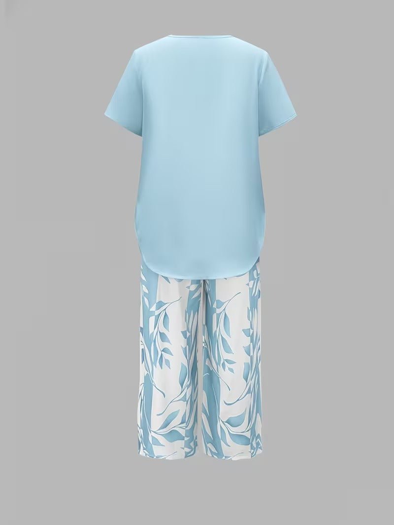 Alma | Kvinne Short Sleeve Leaf Print To-delt Sett