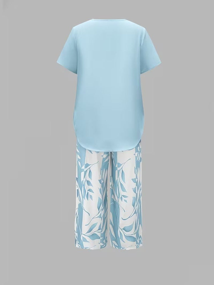 Alma | Kvinne Short Sleeve Leaf Print To-delt Sett