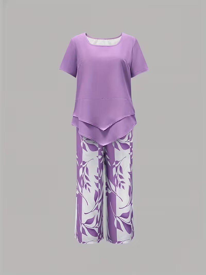 Alma | Kvinne Short Sleeve Leaf Print To-delt Sett