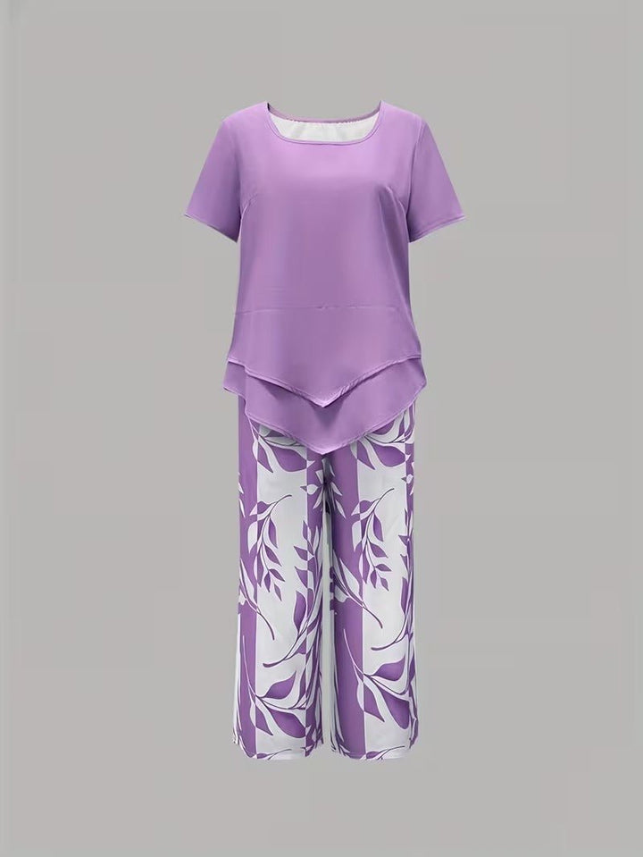 Alma | Kvinne Short Sleeve Leaf Print To-delt Sett