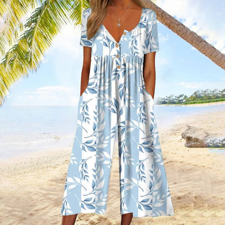 Agnes | Kvinne Short-Sleeved Cotton Culotte Jumpsuit med knappelukking