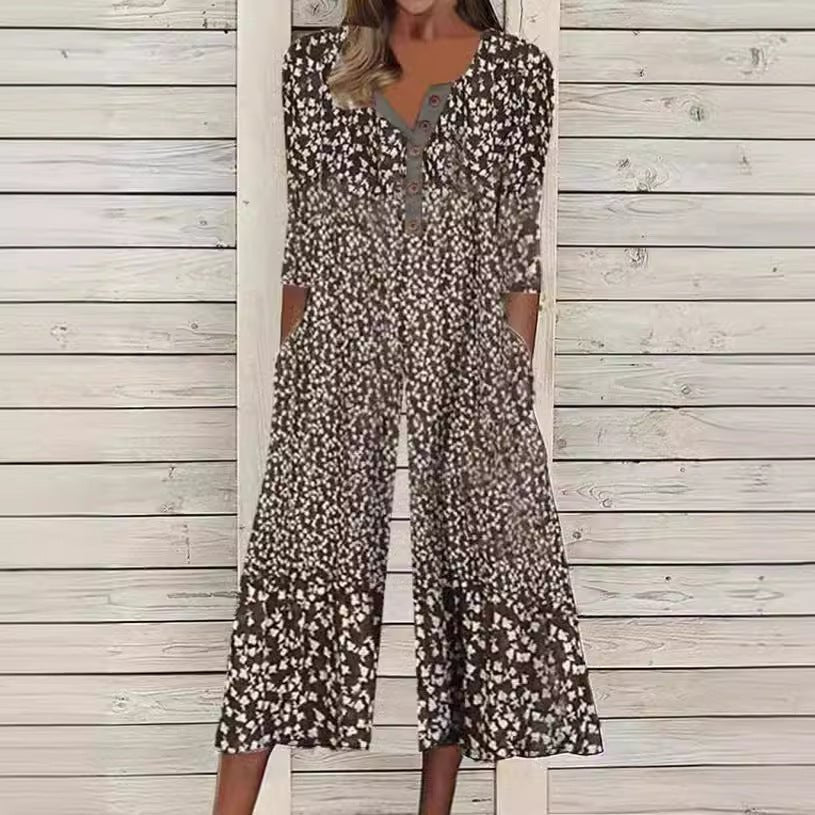 Agnes | Kvinne Short-Sleeved Cotton Culotte Jumpsuit med knappelukking