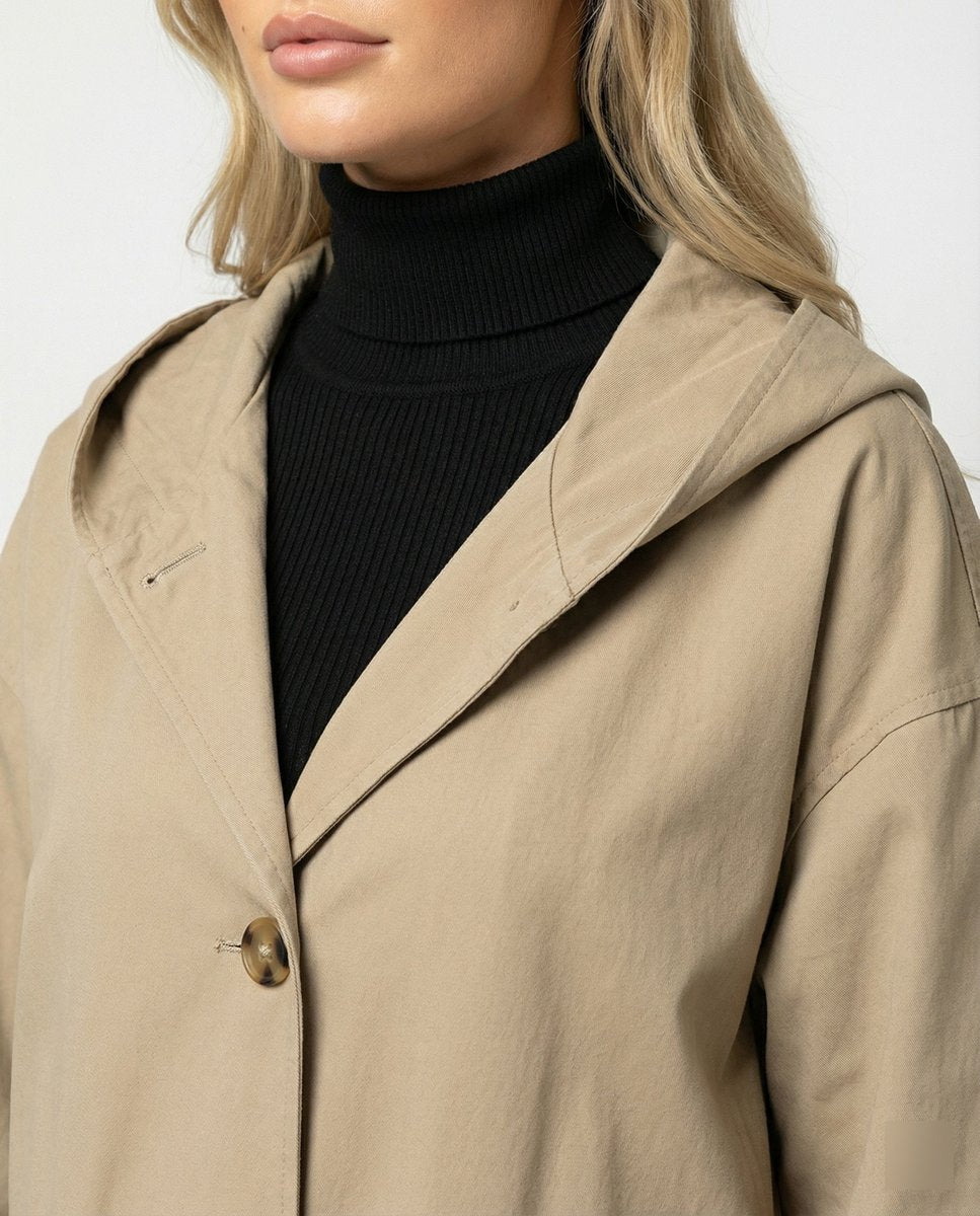Lea | Damers Lang Vannavstøtende Hette Trench Coat Vindbeskyttende