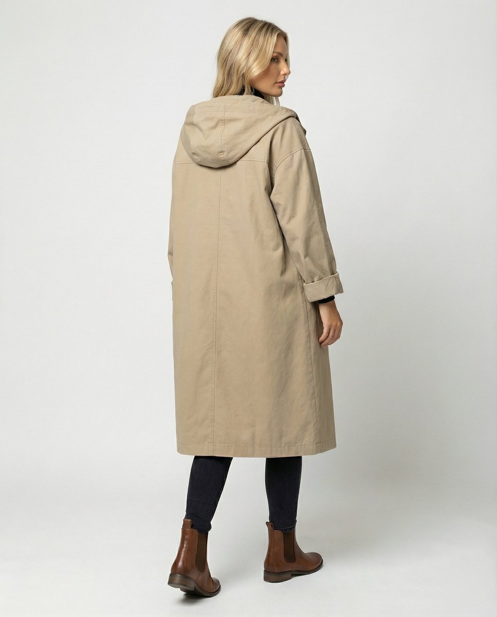Lea | Damers Lang Vannavstøtende Hette Trench Coat Vindbeskyttende