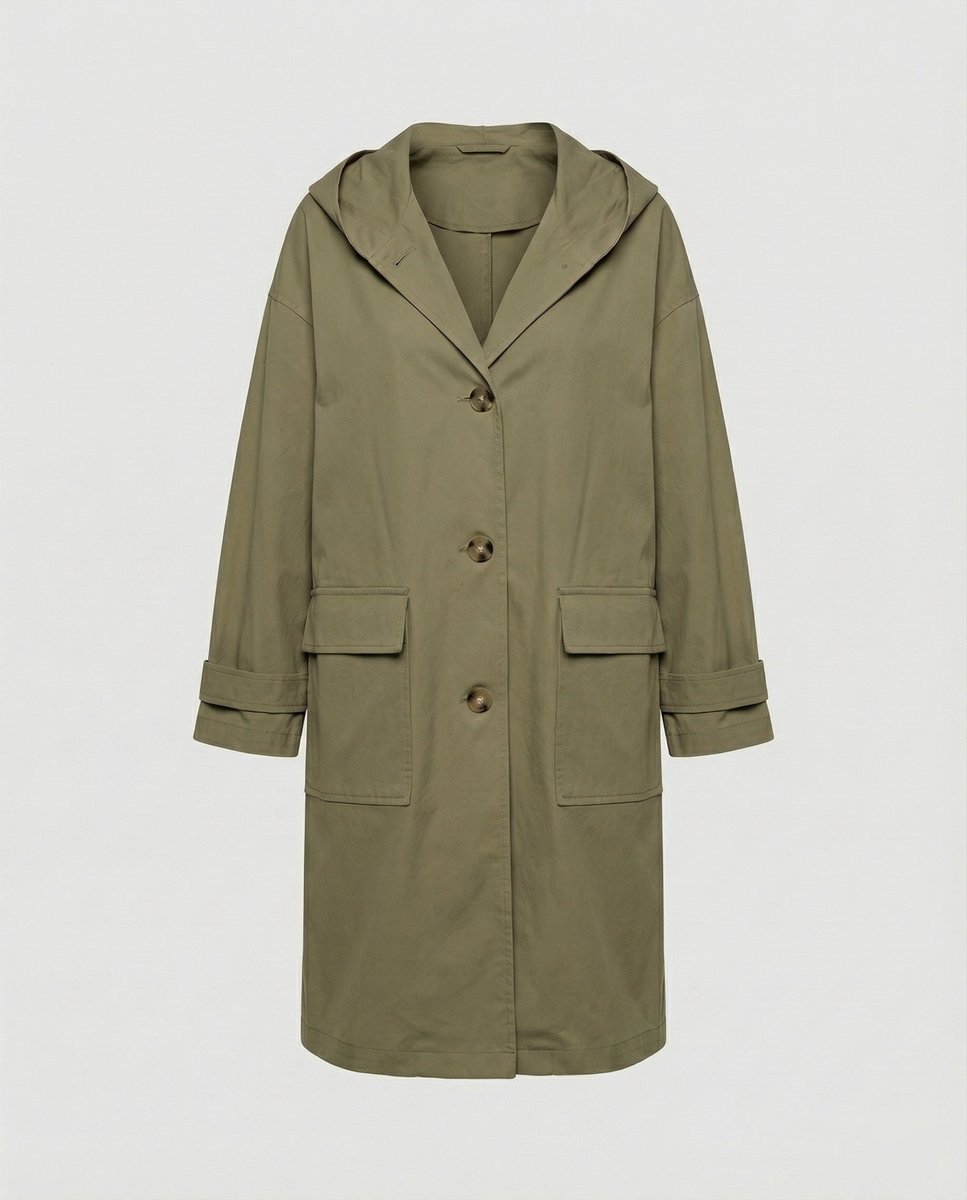 Lea | Damers Lang Vannavstøtende Hette Trench Coat Vindbeskyttende