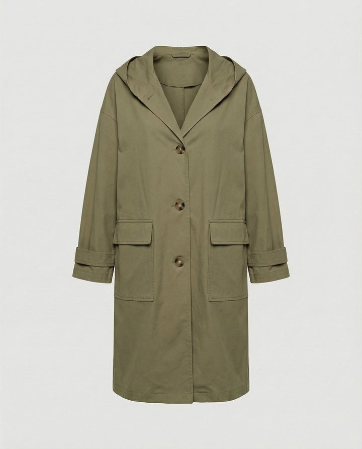 Lea | Damers Lang Vannavstøtende Hette Trench Coat Vindbeskyttende