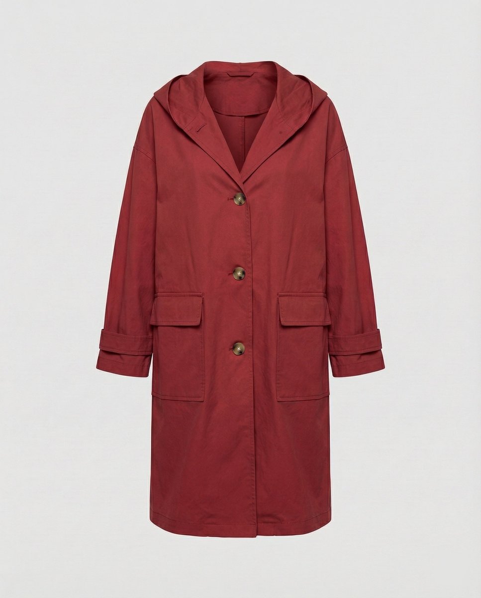 Lea | Damers Lang Vannavstøtende Hette Trench Coat Vindbeskyttende