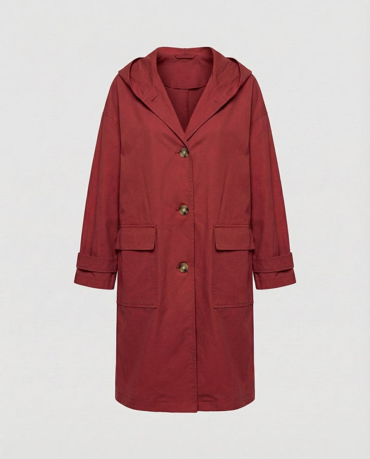 Lea | Damers Lang Vannavstøtende Hette Trench Coat Vindbeskyttende