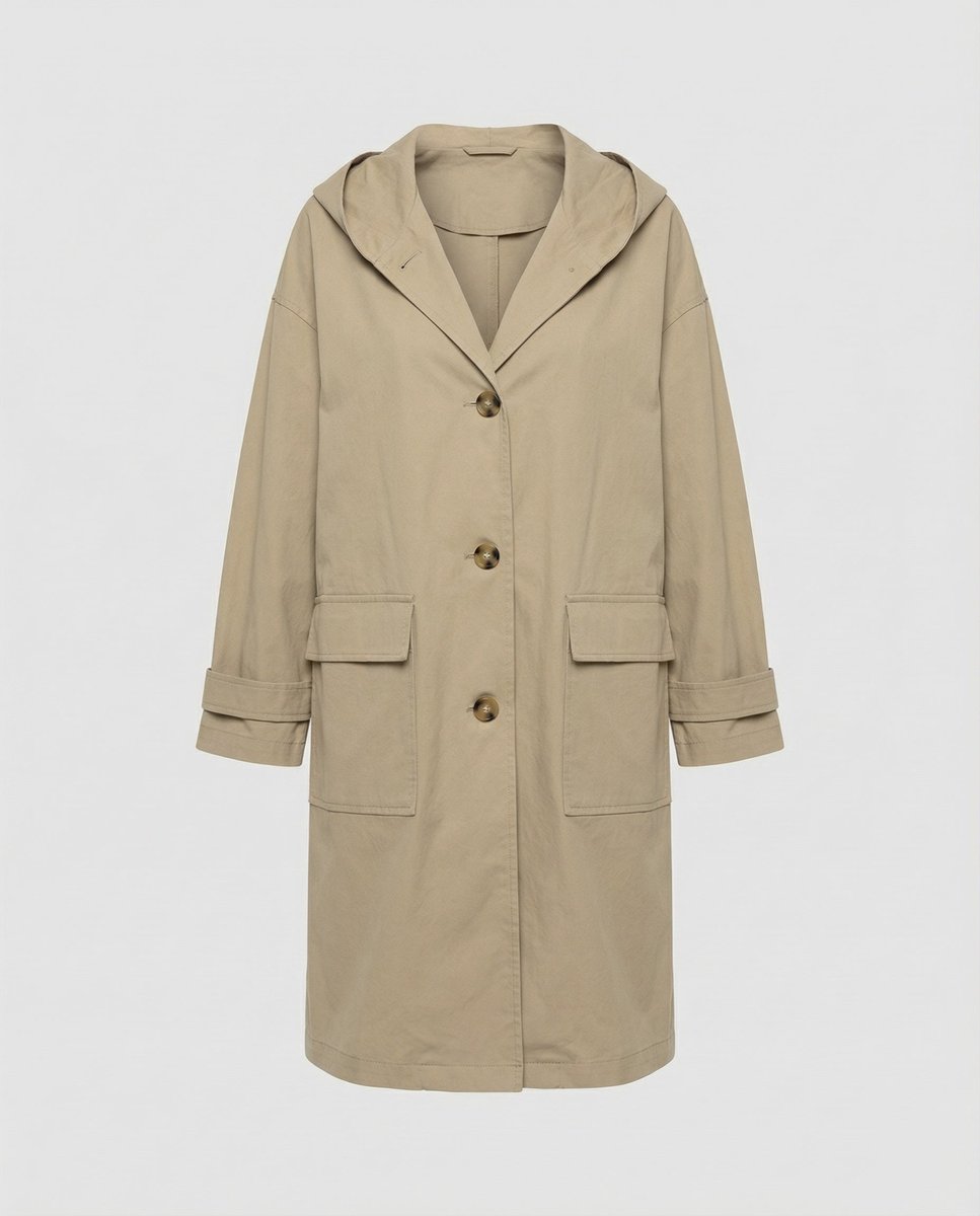 Lea | Damers Lang Vannavstøtende Hette Trench Coat Vindbeskyttende