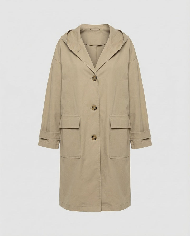 Lea | Damers Lang Vannavstøtende Hette Trench Coat Vindbeskyttende