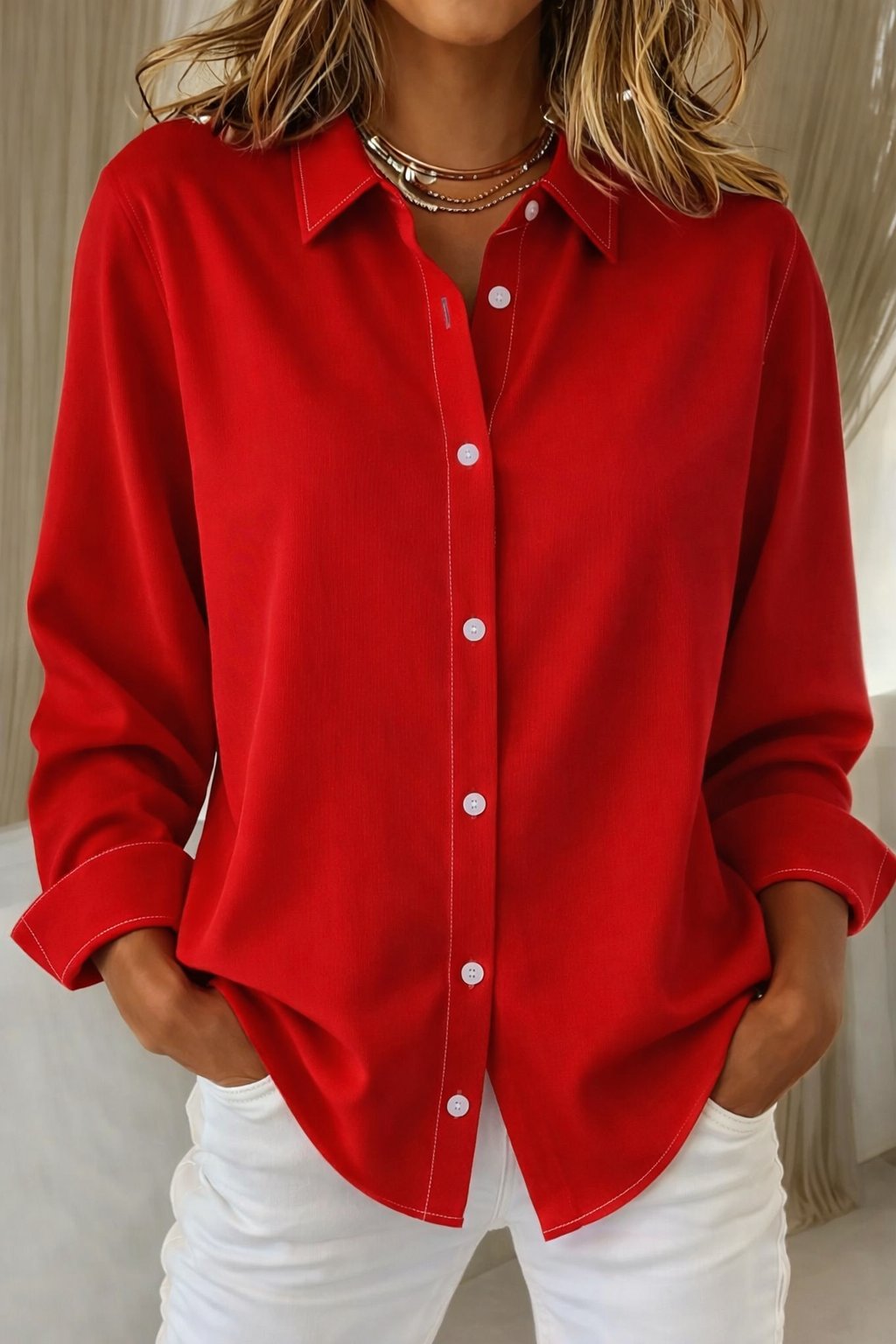 Alma | Kvinne | Langermet Oversized Skjorte med Klassisk Krage