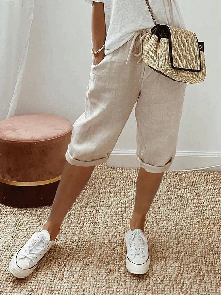 Liv | Kvinne Linstoff Bermuda Shorts med Snor