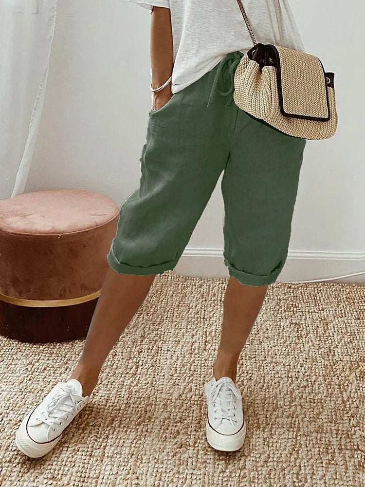 Liv | Kvinne Linstoff Bermuda Shorts med Snor