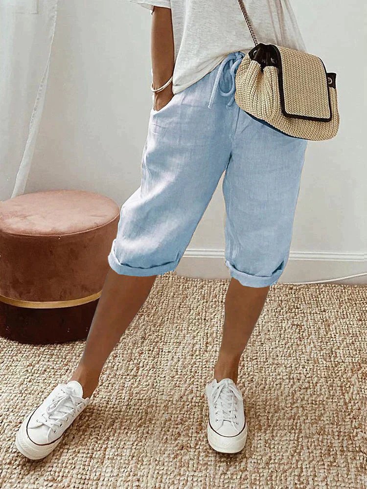 Liv | Kvinne Linstoff Bermuda Shorts med Snor