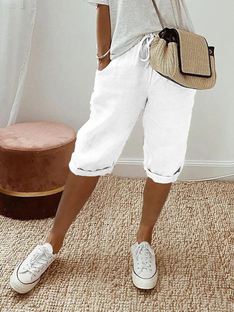 Liv | Kvinne Linstoff Bermuda Shorts med Snor