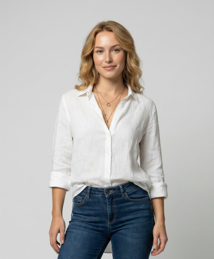 Karla | Kvinne Linst skjorte med trekvart ermer og klassisk krage