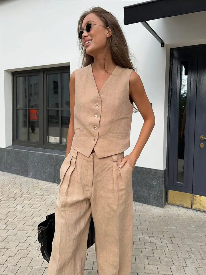 Laura | Kvinne Lin Veste Bukser To-dels Sett