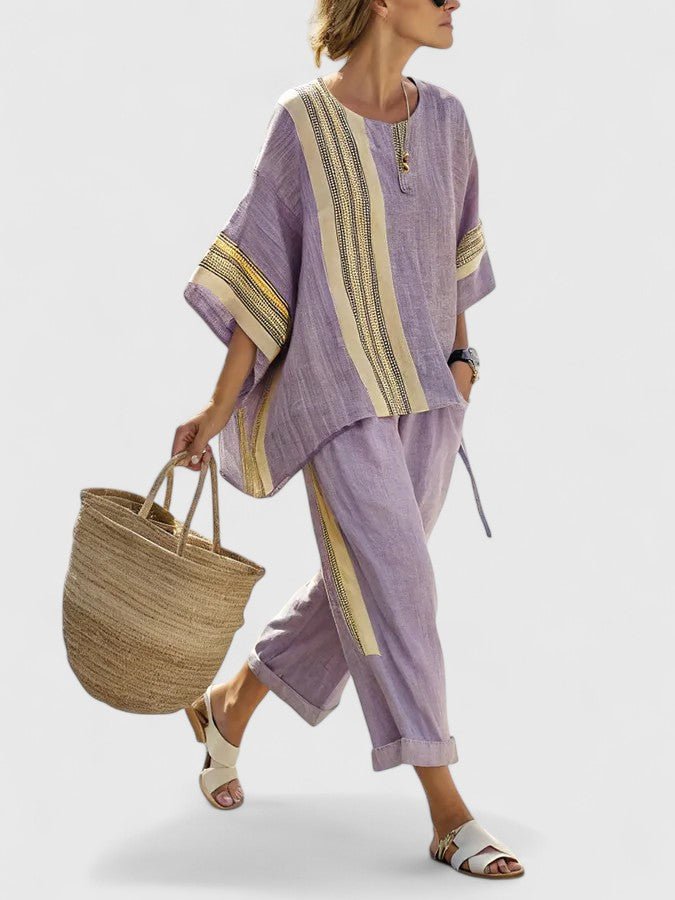 Agnes | Kvinne Linstoff Loungewear Sett Løs Passform