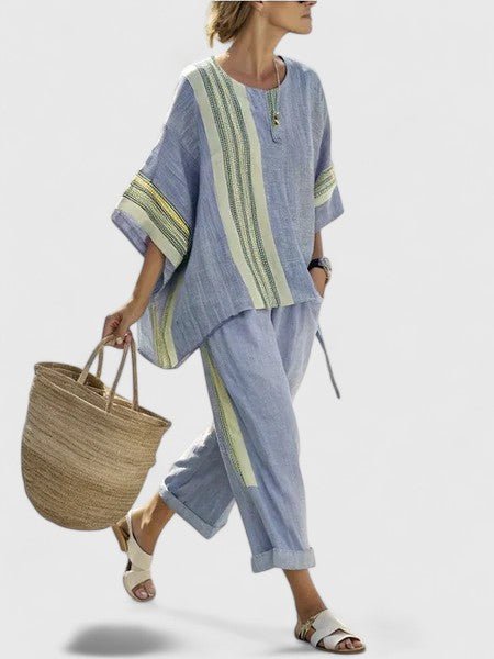 Agnes | Kvinne Linstoff Loungewear Sett Løs Passform