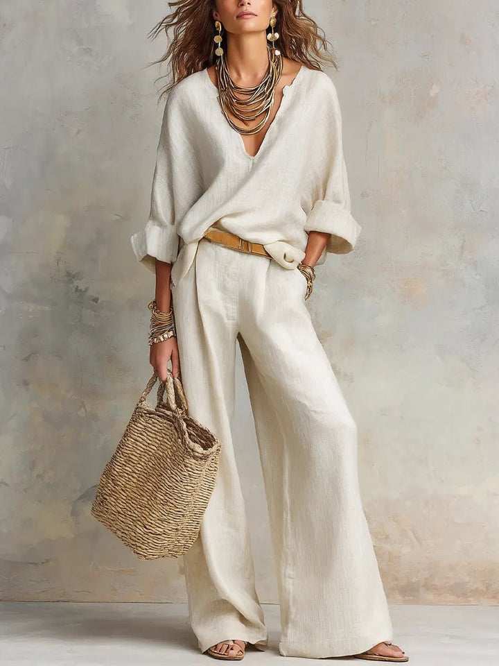 Clara | Kvinne Loose Linen To-delt Sett Resort Bekledning