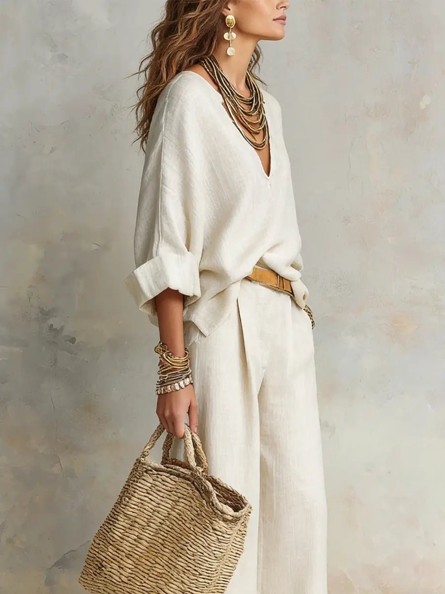 Clara | Kvinne Loose Linen To-delt Sett Resort Bekledning