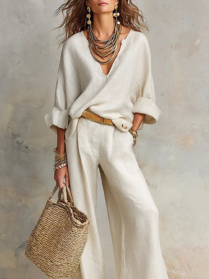 Clara | Kvinne Loose Linen To-delt Sett Resort Bekledning