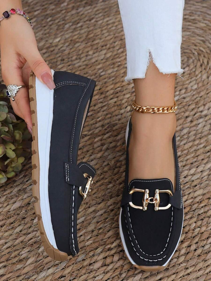 Isabella | Kvinne Orthopediske Slip-On Loafers med Gullspenne og Sklisikker Såle