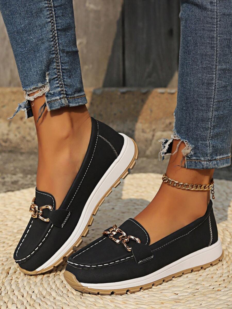 Isabella | Kvinne Orthopediske Slip-On Loafers med Gullspenne og Sklisikker Såle