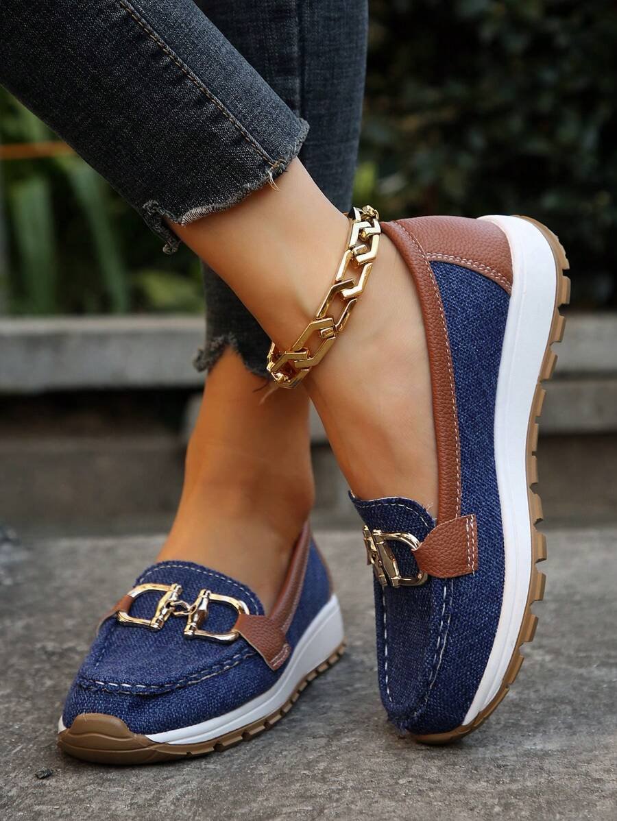 Isabella | Kvinne Orthopediske Slip-On Loafers med Gullspenne og Sklisikker Såle