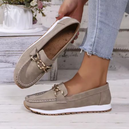 Isabella | Kvinne Orthopediske Slip-On Loafers med Gullspenne og Sklisikker Såle