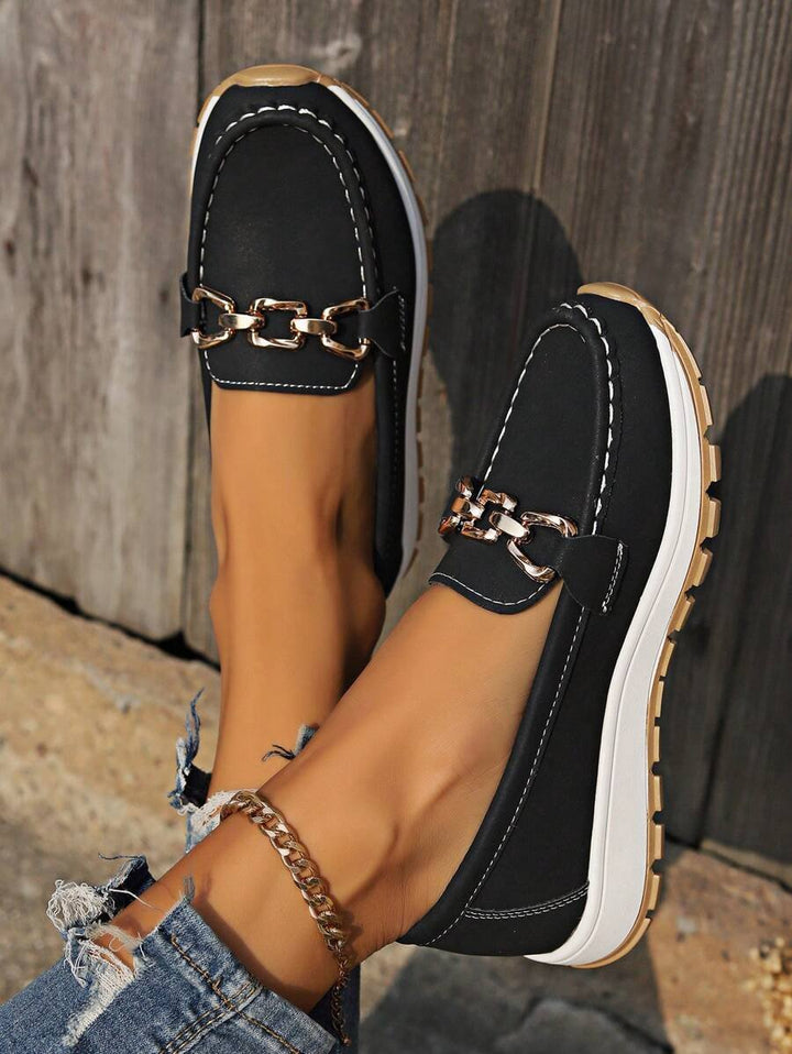 Isabella | Kvinne Orthopediske Slip-On Loafers med Gullspenne og Sklisikker Såle