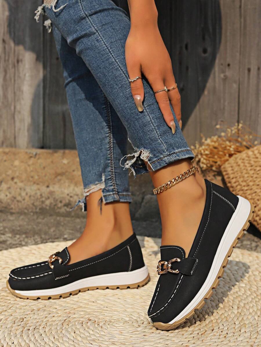Isabella | Kvinne Orthopediske Slip-On Loafers med Gullspenne og Sklisikker Såle