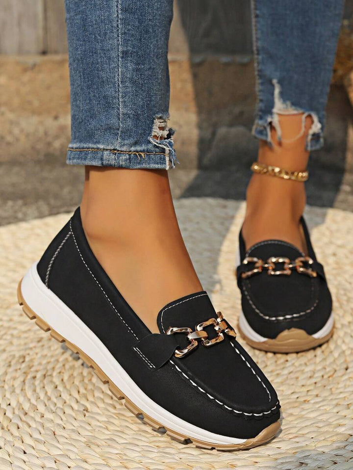 Isabella | Kvinne Orthopediske Slip-On Loafers med Gullspenne og Sklisikker Såle