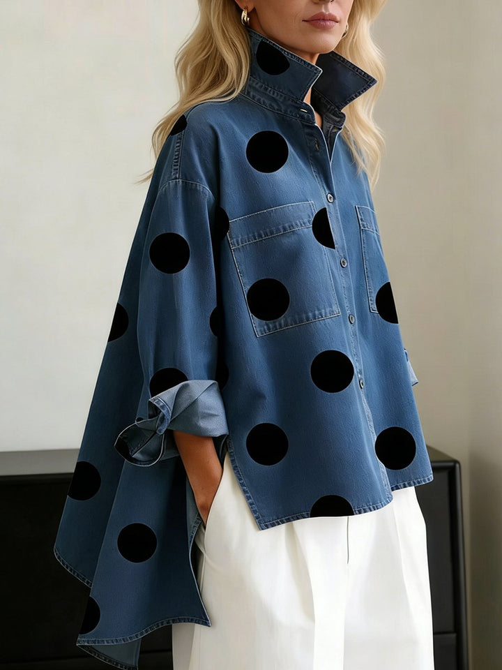 Liv | Kvinne | Oversized Langermet Prikket Skjorte