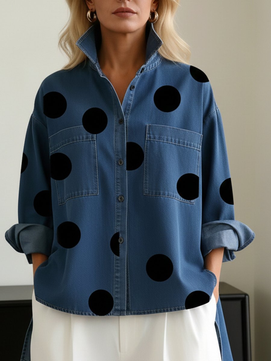 Liv | Kvinne | Oversized Langermet Prikket Skjorte