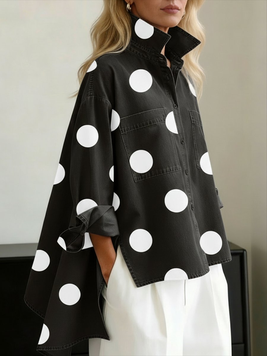 Liv | Kvinne | Oversized Langermet Prikket Skjorte