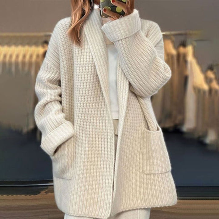 Freja | Kvinne Oversized Strikket Cardigan Løs Passform Lommer