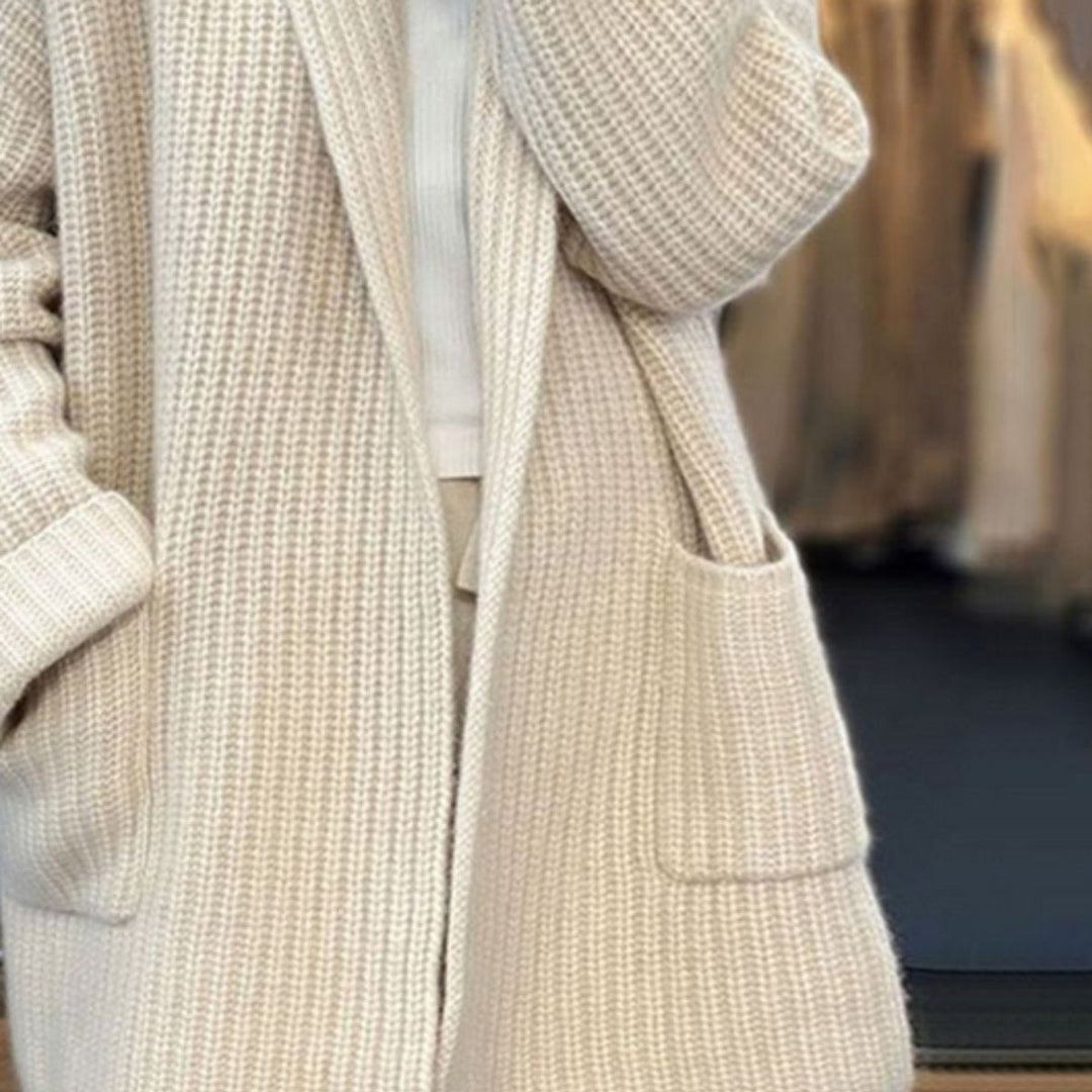Freja | Kvinne Oversized Strikket Cardigan Løs Passform Lommer