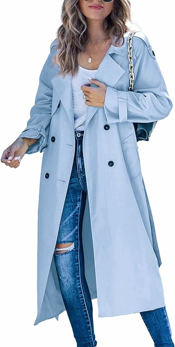 Olivia | Kvinne Oversized Dobbeltrads Trench Coat med Belte i Midjen