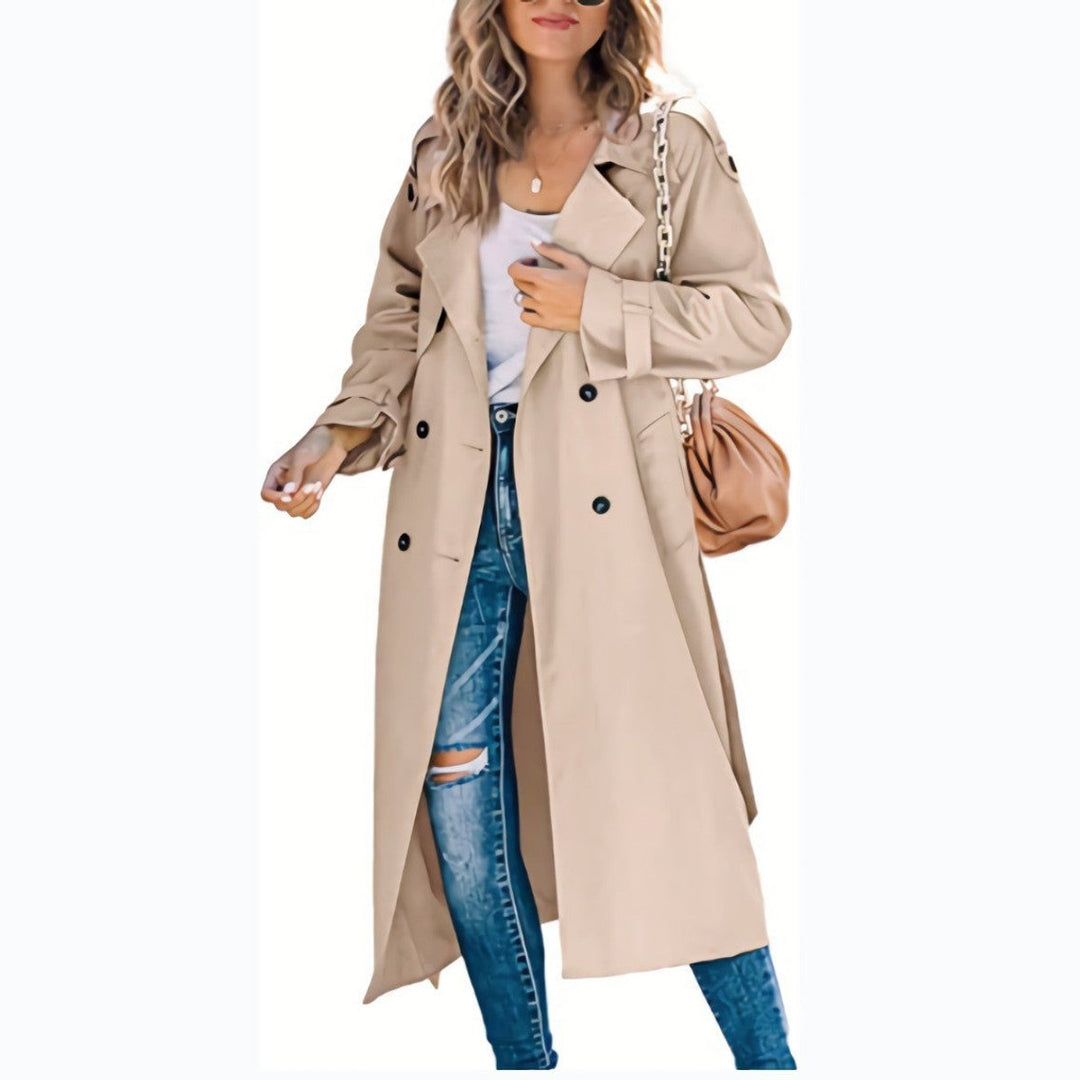 Olivia | Kvinne Oversized Dobbeltrads Trench Coat med Belte i Midjen