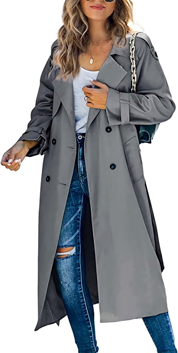 Olivia | Kvinne Oversized Dobbeltrads Trench Coat med Belte i Midjen