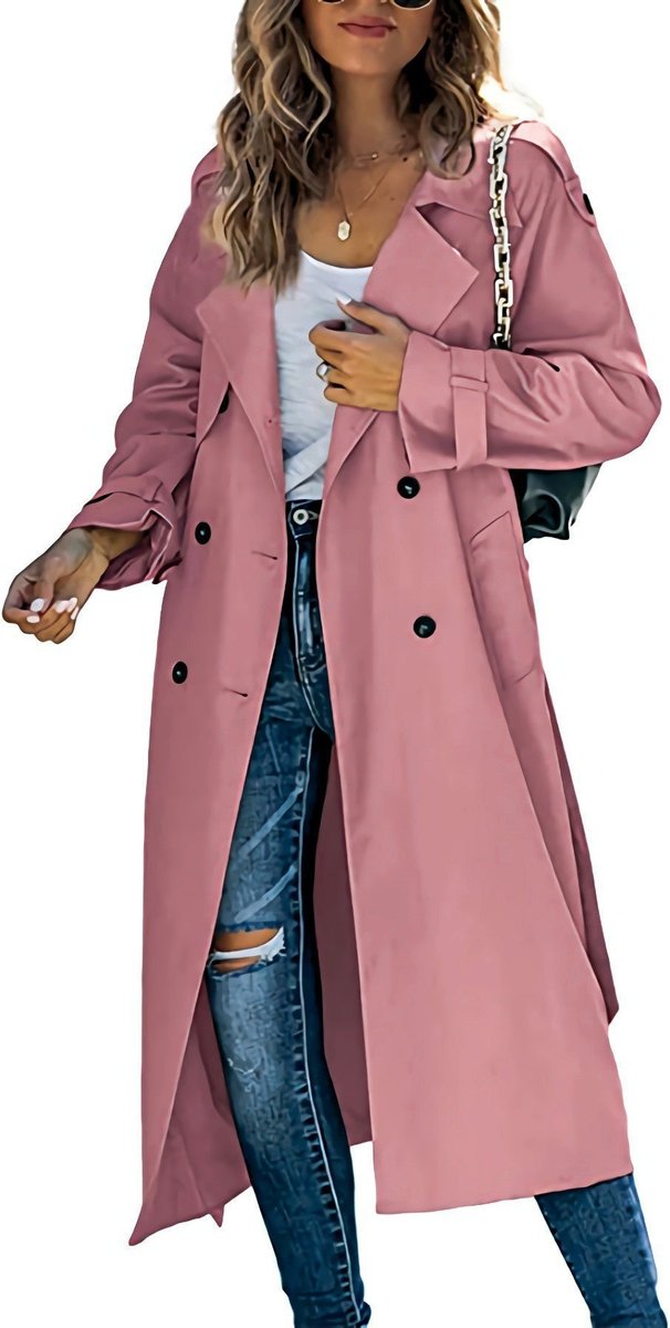 Olivia | Kvinne Oversized Dobbeltrads Trench Coat med Belte i Midjen