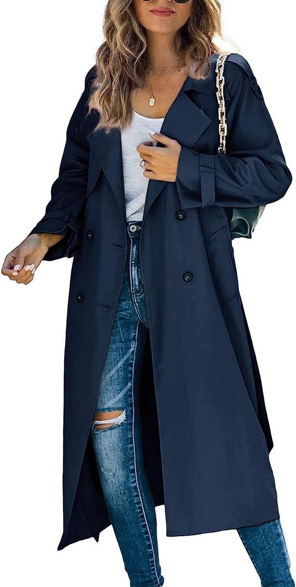 Olivia | Kvinne Oversized Dobbeltrads Trench Coat med Belte i Midjen