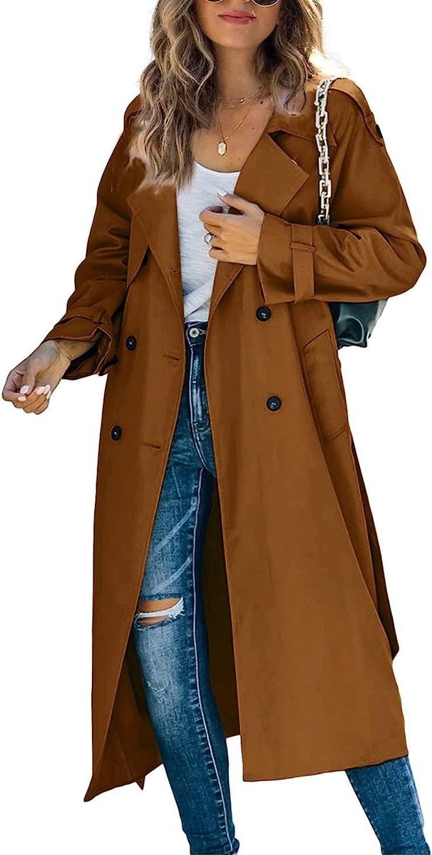 Olivia | Kvinne Oversized Dobbeltrads Trench Coat med Belte i Midjen