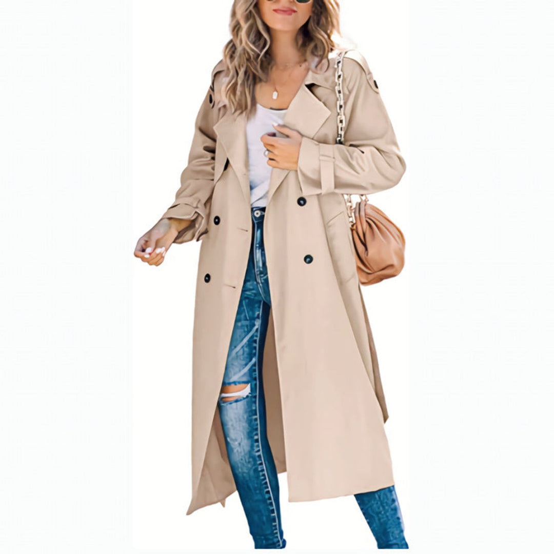 Olivia | Kvinne Oversized Dobbeltrads Trench Coat med Belte i Midjen