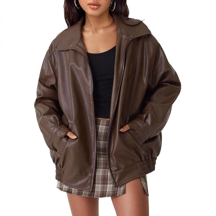 Liv | Kvinne Oversized Faux Skinnjakke Med Glidelås Bomber